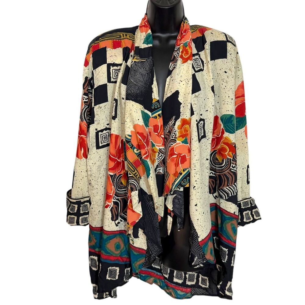 Vintage Componix Marsha and Julio Mixed Print Open Jacket Boho Floral USA M